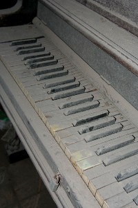 Volcanic Ash Coated Piano, Plymouth, Montserrat, Soufriere Hills Volcano