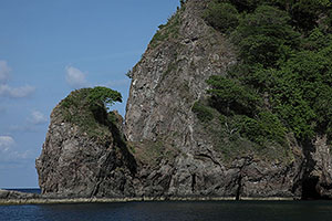Rocks coast and dyke in flank of Batu Tara volcano