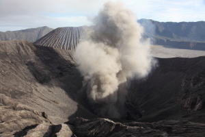 Eruption of gas ash cloud by Mount Bromo Volcano