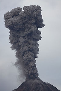 Grey ash cloud following explosive eruption of Colima volcano