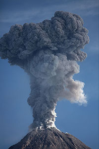 Dense ash cloud from Colima volcano following explosive eruption, Mexico
