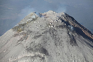 Aerial view of summit crater complex from north, Fuego de Colima volcano, Mexico
