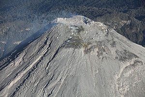 Aerial view of summit crater complex from east, Fuego de Colima volcano, Mexico