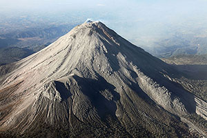 Morninglight view from aeroplane, Fuego de Colima volcano, Mexico