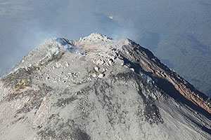 Aerial view of summit crater complex from north, Fuego de Colima volcano, Mexico