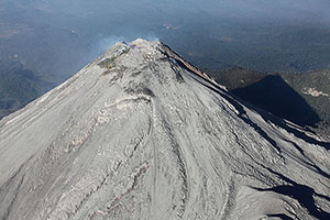 Aerial view of summit crater complex from NE, Fuego de Colima volcano, Mexico