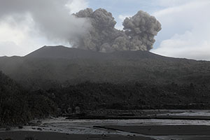 Dukono Volcano, Ash cloud following eruption