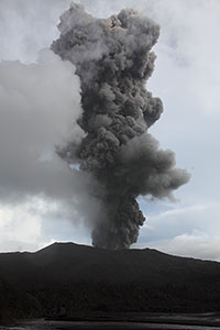 Dukono Volcano, Ash cloud following eruption, Portrait orientation