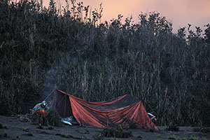 Camping in ash on Dukono volcano
