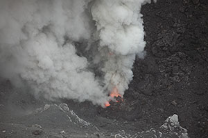 Violently degassing and spattering vent on crater floor, Dukono volcano