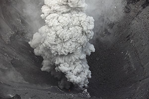 Eruption in crater of Dukono volcano