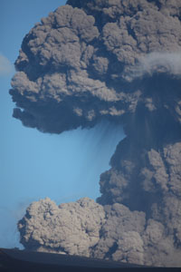 Eyjafjallajökull volcano dark ash cloud
