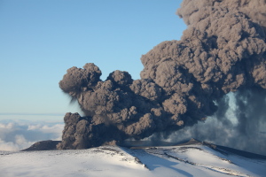 Aerial image, Eyjafjallajökull volcano, ash clouds