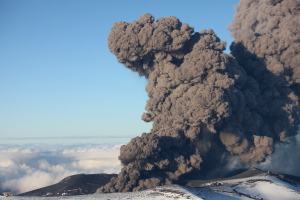 Aerial image, Eyjafjallajökull volcano, ash eruptions, summit crater