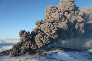 Aerial image, Eyjafjallajökull volcano, ash clouds