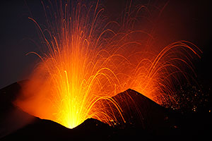 Fogo Volcano Eruption 2014, Strombolian Activity at Night, Long Exposure