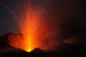 Fogo Volcano Eruption 2014, Strombolian Activity at Night from Single Crater