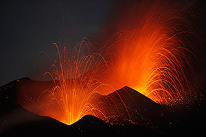 Fogo Volcano Eruption 2014, Strombolian Activity at Night