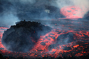Lava blocks entrained in lava flow, Fogo Volcano, 2014 Eruption