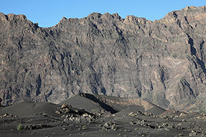 Fogo caldera walls with cinder cone in foreground