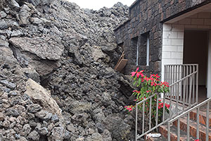 Portela Town Hall with Lava Deposit from previous day against wall