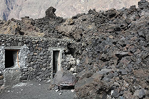 House damaged by lave flow, Fogo Volcano