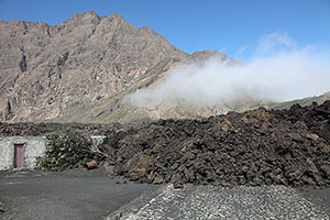 Lava flow covering road, Portela, Fogo