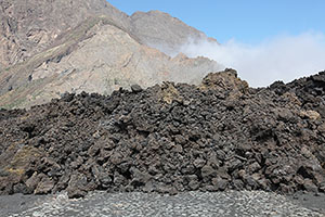 Lava flow covering cobbled road, Portela, Fogo Volcano