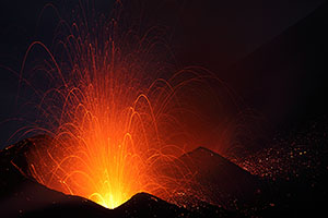 Fogo Volcano Eruption 2014, Strombolian Activity at Night from One Vent