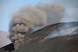 Ash eruption from minor vent, Fogo volcano, 2014