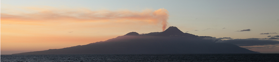 Panoramic view of Fogo Island with Erupting Volcano, Cabo Verde Islands