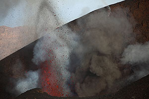 Strombolian Eruption with incandescent lava bombs, Fogo Volcano Eruption 2014