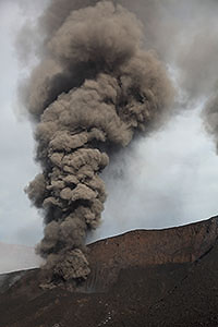 Ash cloud rising from crater, Fogo Volcano, 2014