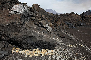 Cobbled road cut by lava flows, Caldera of Fogo volcano