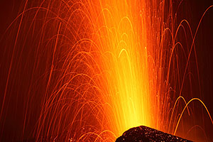 Fogo Volcano Eruption 2014, Strombolian Activity at Night - Close-up