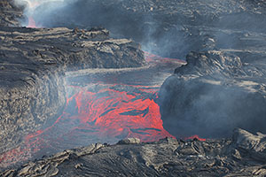Lava flowing through small canyon, Fogo Volcano, 2014 Eruption