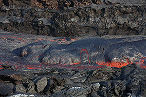 Viscous clump of lava carried by lava flow, Fogo Volcano