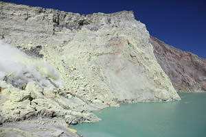 Kawah Ijen volcano, Solfatara, Sulfur Mine, Sulphur, Acidic crater lake