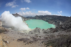 Fisheye view of Kawah Ijen crater lake