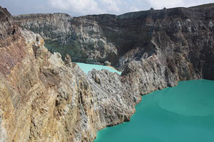 Kelimutu volcano, colourful crater lakes with upwelling zone from underwater geothermal vents, Flores, Indonesia