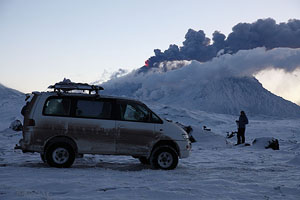 4WD vehicle near Kliuchevskoi volcano