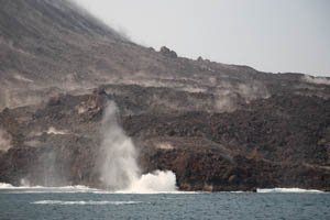Volcanic Bombs Land in Sea of Anak Krakatau Island