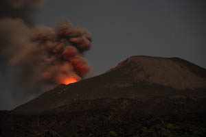 Nighttime Anak Krakatau Eruption 2008 Ash Cloud Lava Bombs