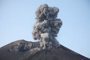 Ash Cloud Rising Above Anak Krakatoa Volcano Island