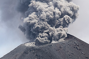 Anak Krakatau summit crater erupting in 2018