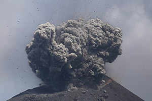 Dense ash cloud erupting from Anak Krakatau volcano