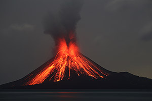 Dual eruption Anak Krakatau at night, 2018