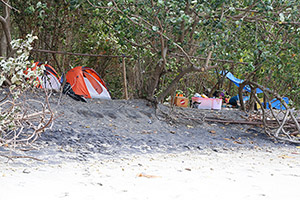Tents on beach of Rakata