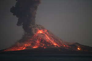 Powerful Strombolian Eruption Anak Krakatau 2018 causes burning forest. Image 5 of 5.
