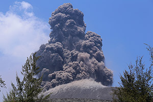 Dark ash cloud emerging from Anak Krakatau
